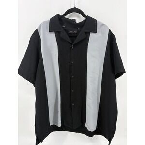 Milano Bay, Black/Gray Bowling Shirt, Button Up Short Sleeve Rockabilly, Men XXL